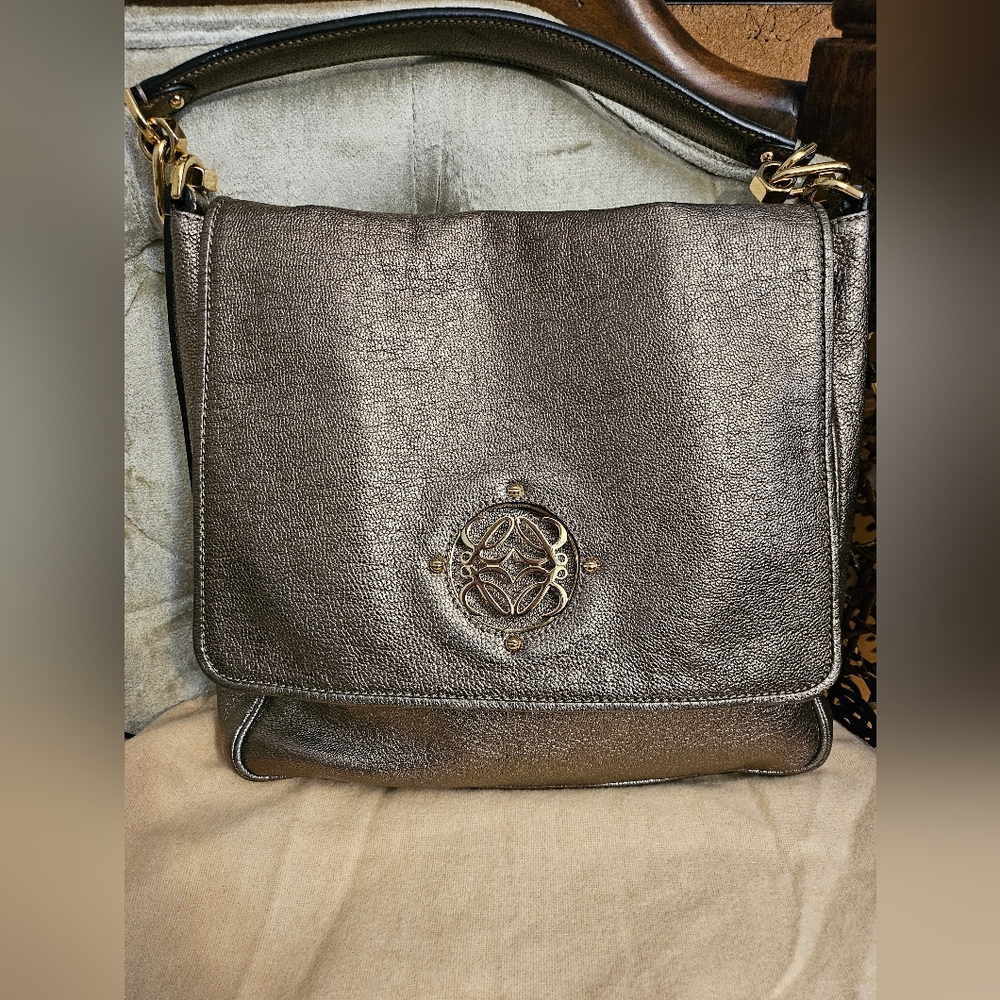 Authentic Loewe anagram metallic silver gray handbag